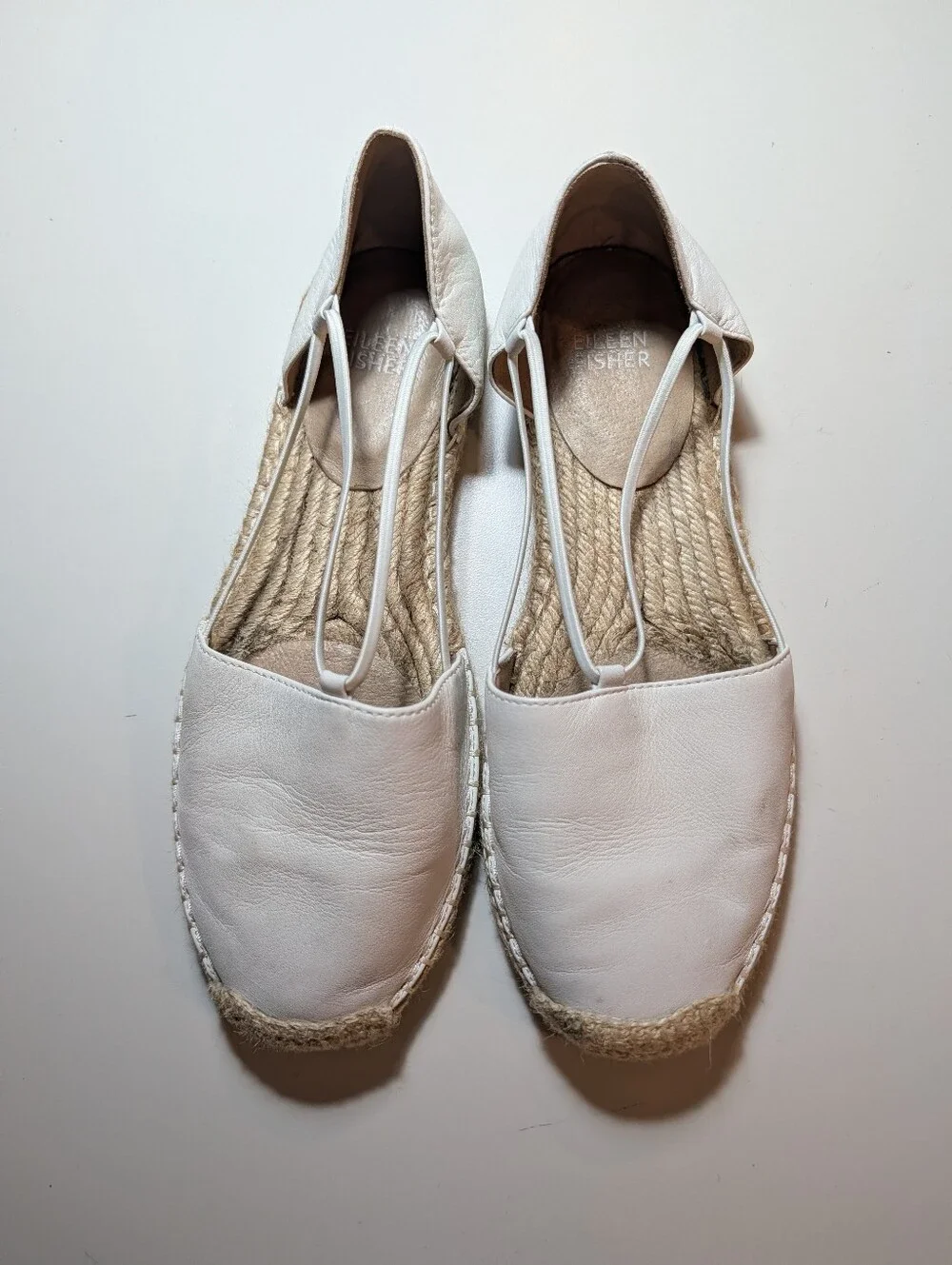 Eileen Fisher Cream Leather Espadrille Slingback Flats Size 7.5